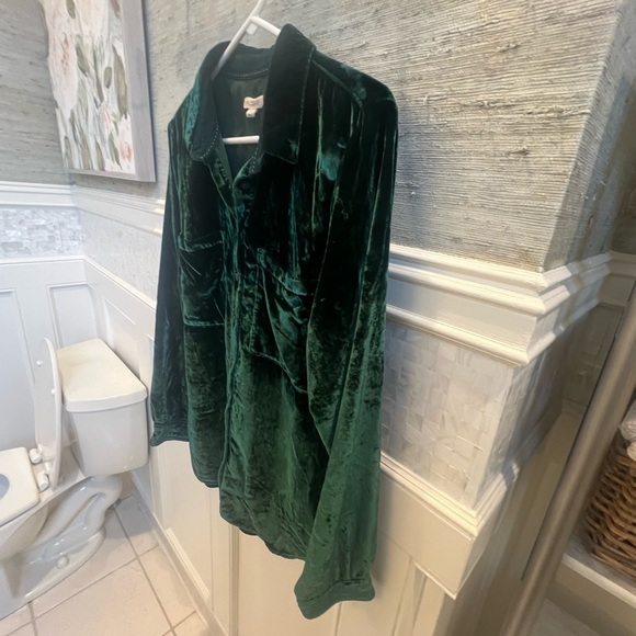 Medium Anthropologie pilcro Hadley relaxed dark green velvet button down shirt - Picture 13 of 15